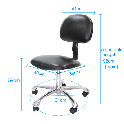 Statisch dissipativer ESD-Hocker, verstellbar, 510–700 mm, für Reinräume