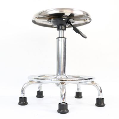 Robuster rückenfreier ESD-Hocker aus Edelstahl, Stuhlhöhe 43–56 cm