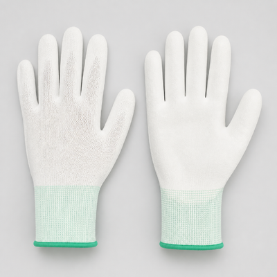 Weißes Nylon PU Palmbeschichtete ESD-Handschuhe 10e6-10e9 Ohm für statische Handhabung